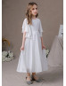 Beaded Flutter Sleeves White Chiffon Flower Girl Dress